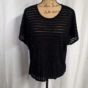 Mossimo Womens Sz L Top Black Open Knit Short Sleeve Sheer Boho Summer Beach